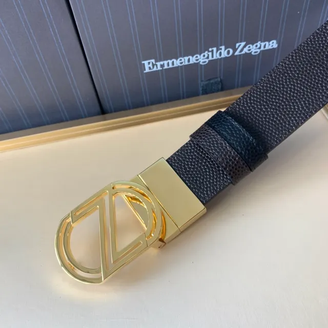 Zegna भूरा सोना पेबल्ड ज्यामितिक बकिल चमड़ा बेल्ट 3