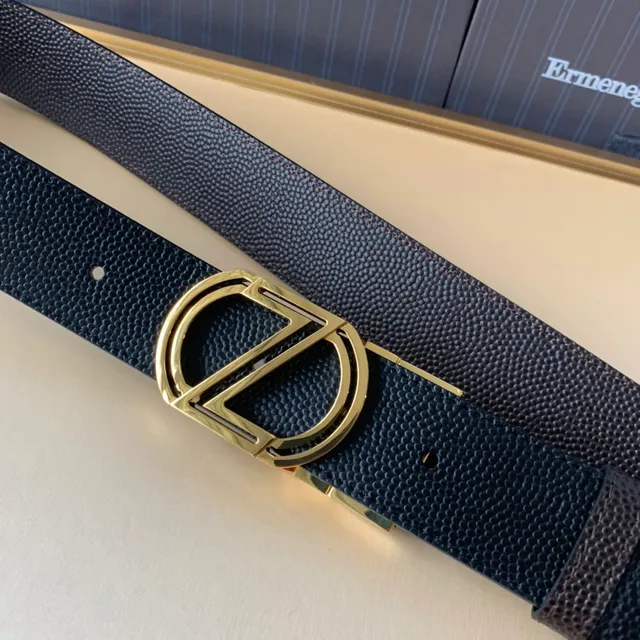 Zegna भूरा सोना पेबल्ड ज्यामितिक बकिल चमड़ा बेल्ट 4