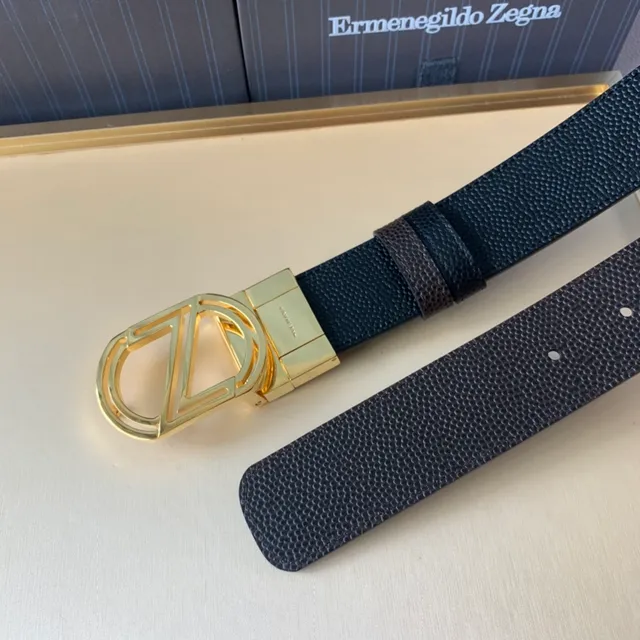 Zegna भूरा सोना पेबल्ड ज्यामितिक बकिल चमड़ा बेल्ट 5