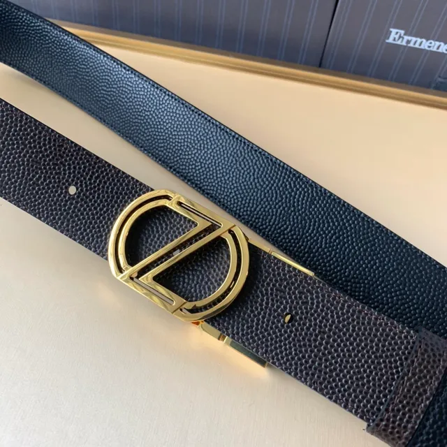 Zegna भूरा सोना पेबल्ड ज्यामितिक बकिल चमड़ा बेल्ट 6