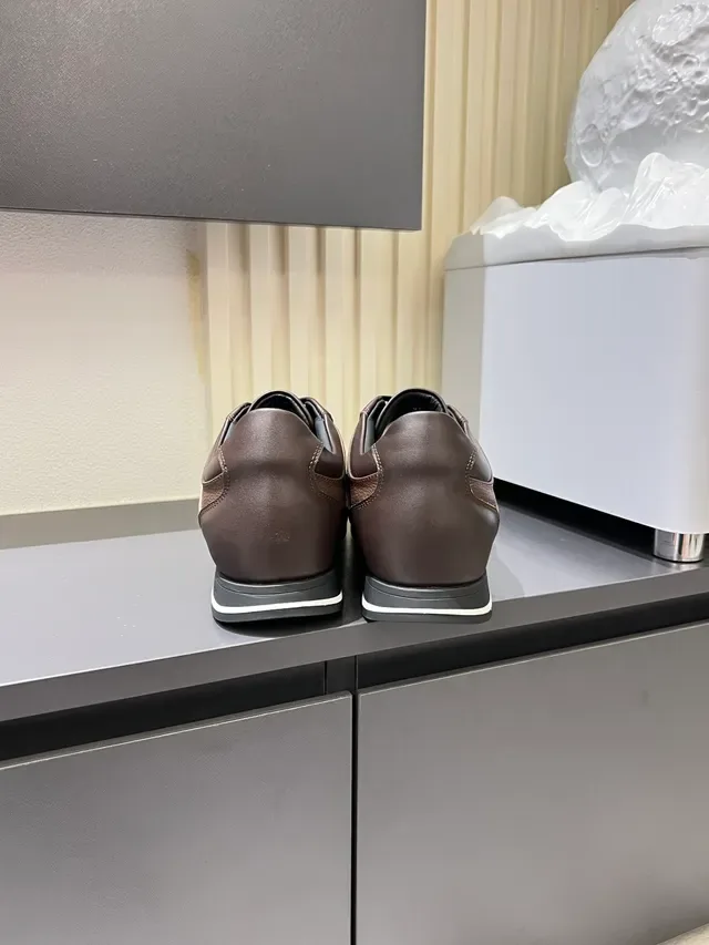 Zegna 棕色皮革拼色低帮生活休闲鞋 2