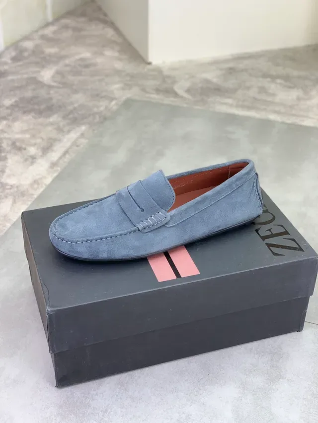 Zegna Gray Brown Suede Upper Penny Strap Loafer 4