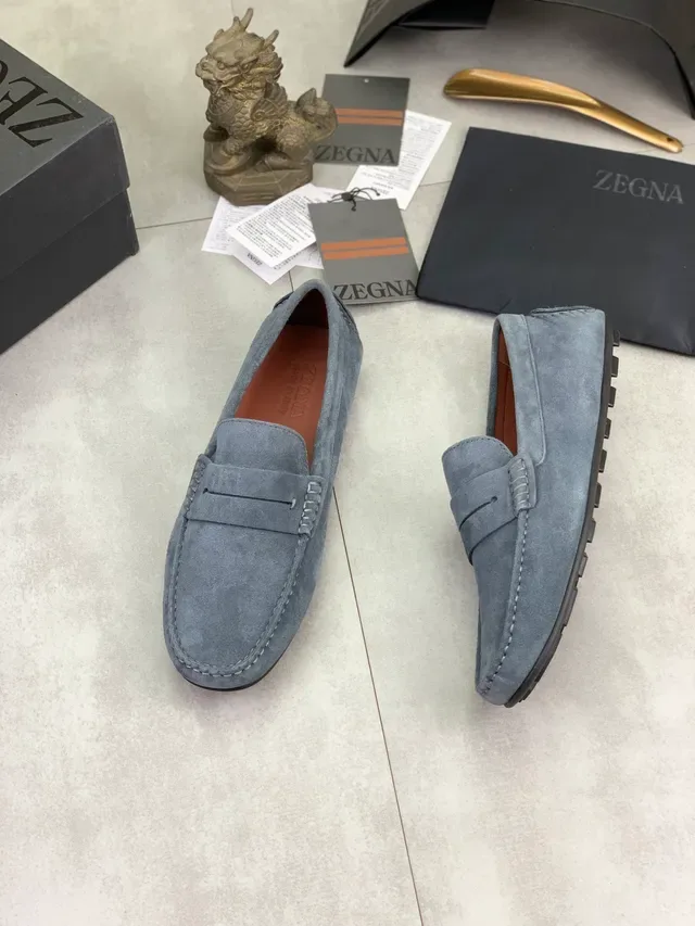 Zegna Gray Brown Suede Upper Penny Strap Loafer 5
