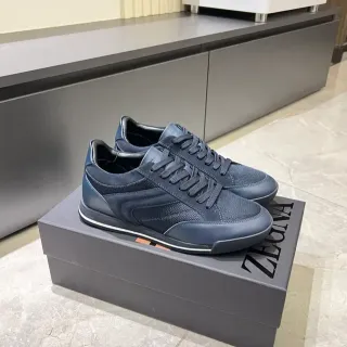 Zegna Navy and Black Mixed-Material Low-Top Sneakers