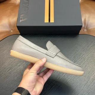 Zegna पेनी लूफर भूरा पेबल्ड लेदर गम सोल लूफर
