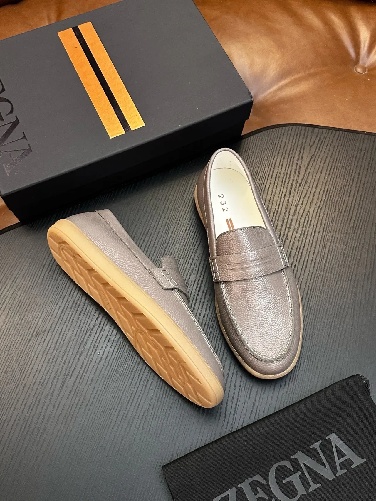 Zegna بيني لوافر رمادي جلد بيبلد نعل مطاطي 5
